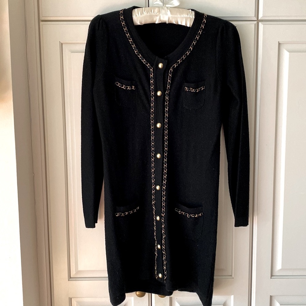 Metallic Trimmed Knit black dress Cardigan Women's XS